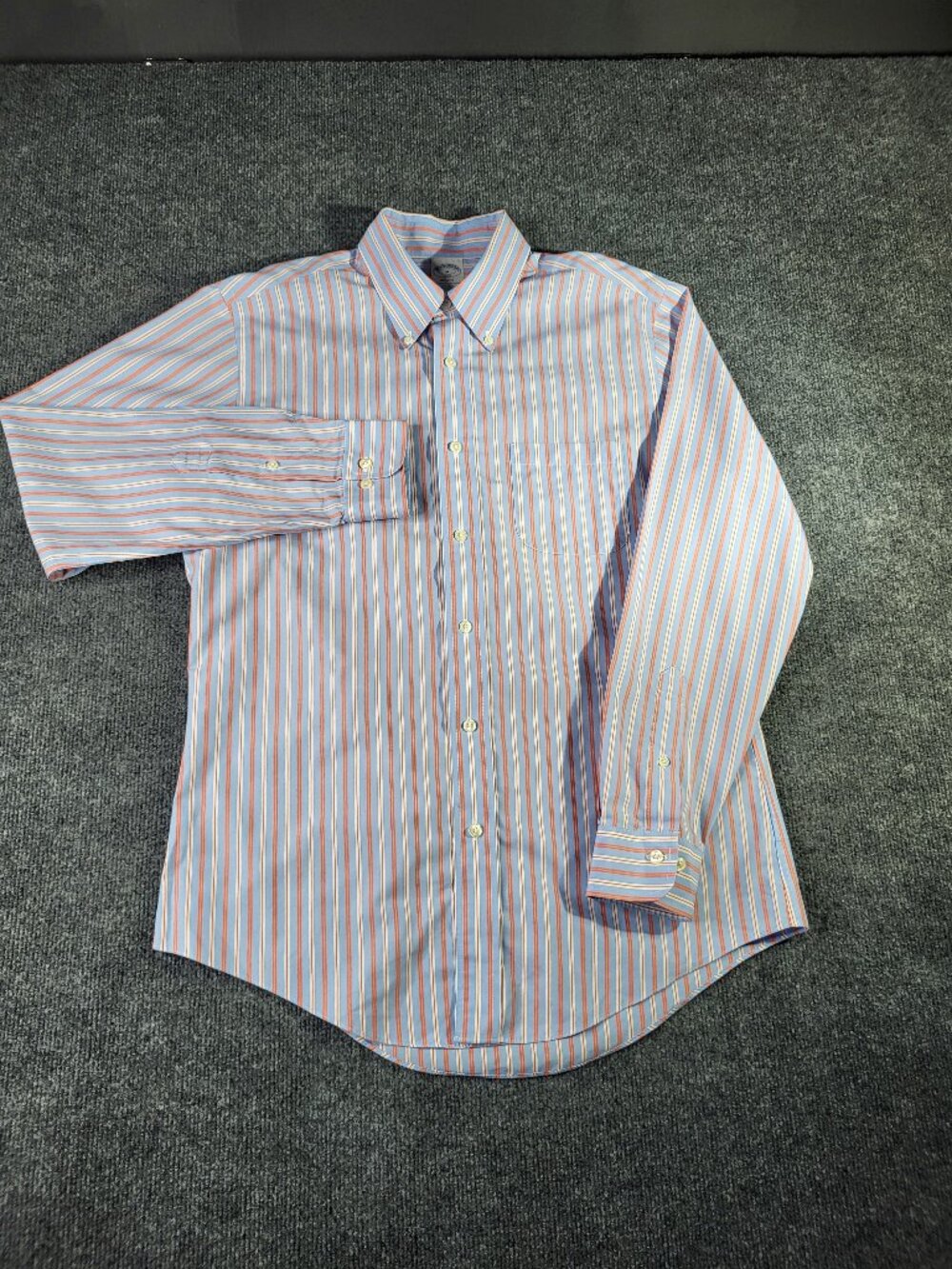 Brooks Brothers Men's Shirt Regent 1818 Blue Orange Striped Cotton Button Down